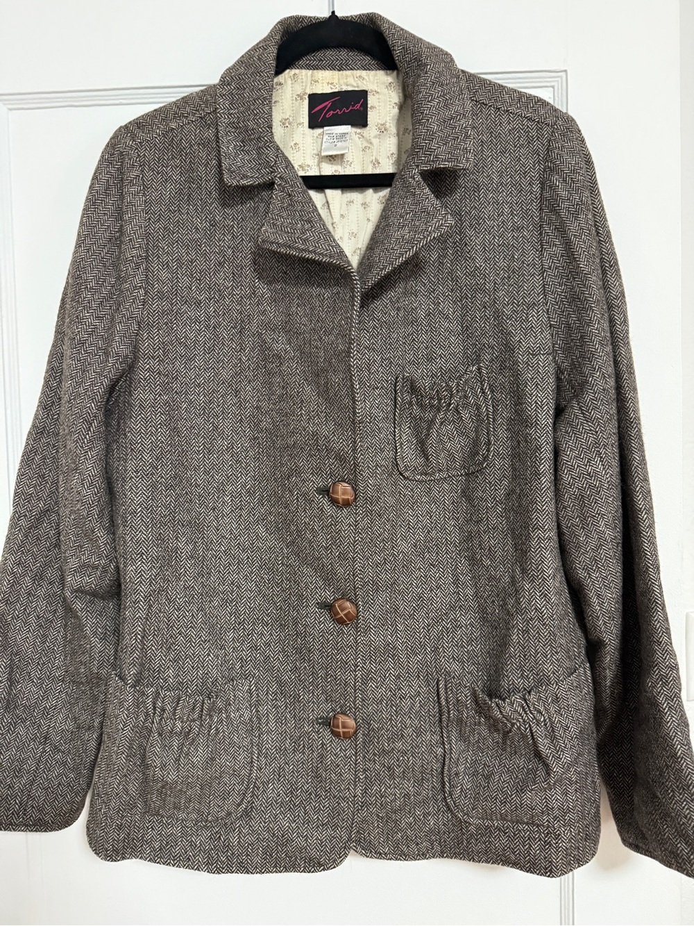Vintage Torrid Brown Herringbone  tweed Blazer Jacket Sz 2